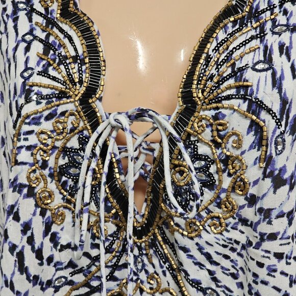 Soft Surroundings South Beach Beaded Top tunic Blouse Women Size XL White Blue - Picture 8 of 15